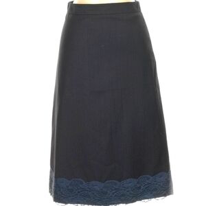 Alberto Rinaldi Italy Black Pinstripe Skirt Sz 4  Navy Lace Hem A-Line Career
